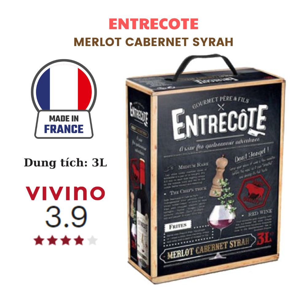 Vang bịch Pháp Entrecote 3L - Wine Bag 3L - BIB