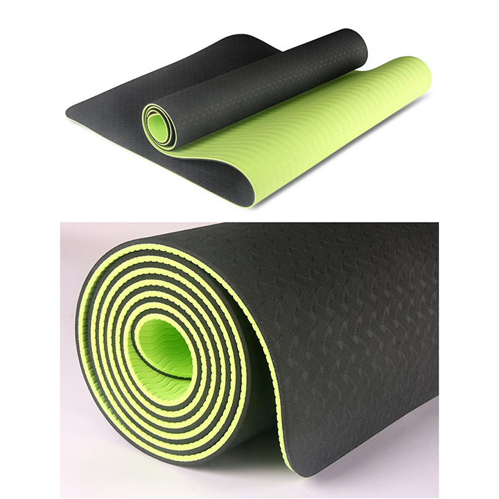 Thảm tập yoga tập gym thể dục cao su non tpe 2 lớp 6mm êm ái chống trơn trượt chống nước cao cấp tặng túi đựng thảm, tham tap yoga bst2581