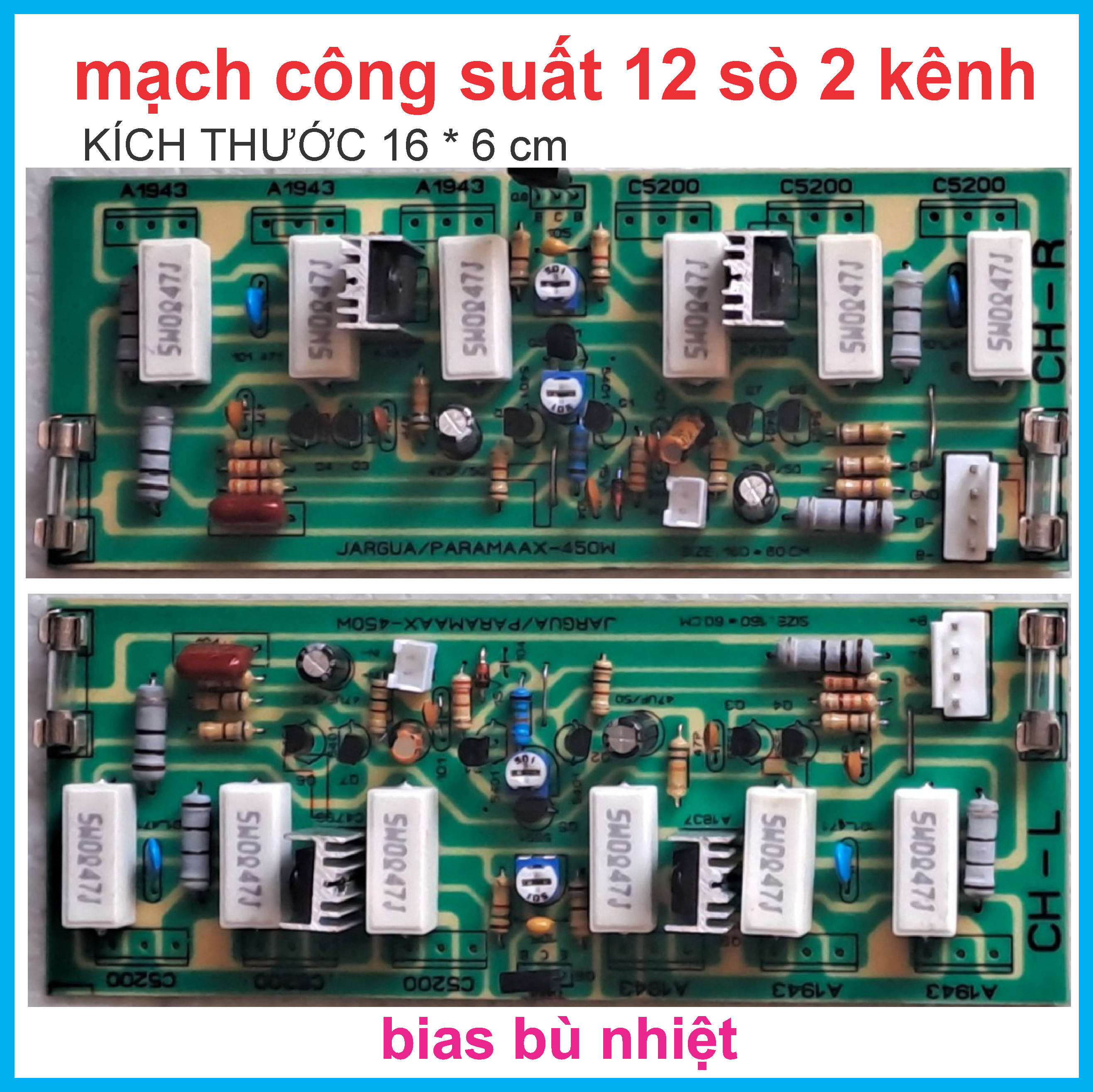 mạch  công suất 12 sò 2 KÊNH sợi thủy tinh cao cấp dài 20 cm giá bán là 2 bo