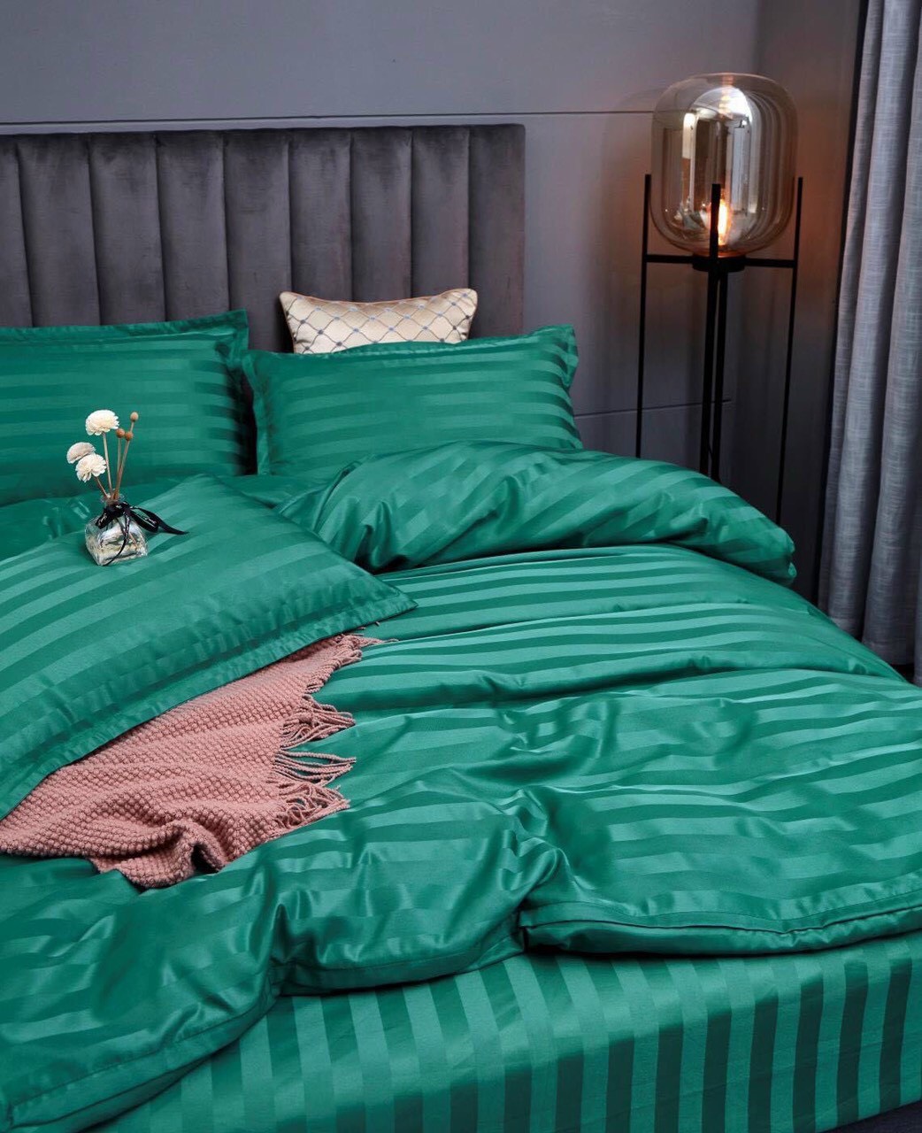 Bộ chăn ga cotton lụa hàng cao cấp, sang chảnh, màu xanh lá - s05