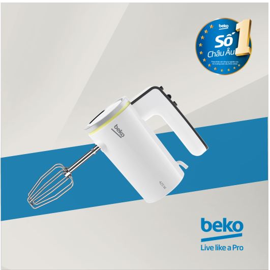 Máy đánh trứng cầm tay Beko HMM7420W - Đạt tiêu chuẩn VSATTP của Bộ Y tế - Công suất 425W - 5 cấp tốc độ - Hàng chính hãng bảo hành 12 tháng