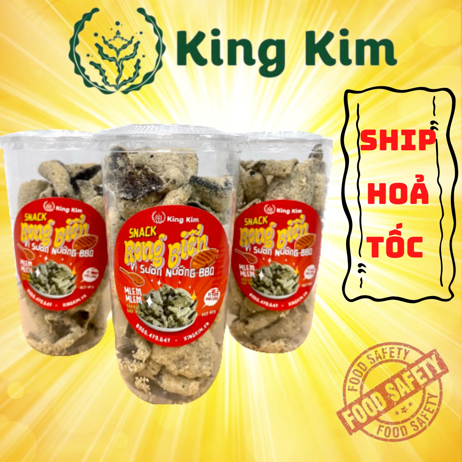 Combo 3 hủ snack rong biển vị thịt nướng bbq king kim 180g - bánh rong biển