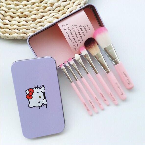 BỘ CỌ TRANG ĐIỂM 07 CÂY CHỔI ĐÁNH PHẤN KÈM HỘP INOX (Hồng) - Set 05 cọ trang điểm: cọ má hồng/tạo khối cọ highlight cọ sóng mũi cọ mắt cọ mày...