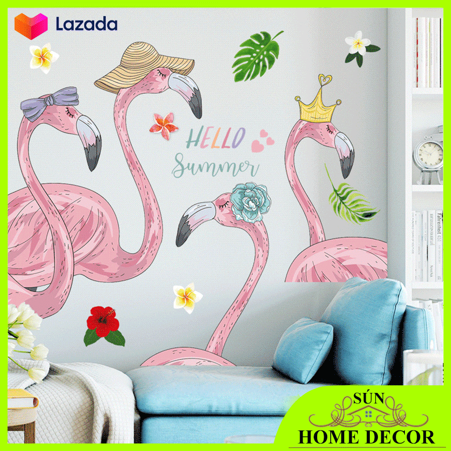 [MẪU HẠC HỒNG MAY MẮN] Decal dán tường siêu chắc chống thấm nước, tranh dán tường trang trí phòng cố định hơn tranh vải treo tường