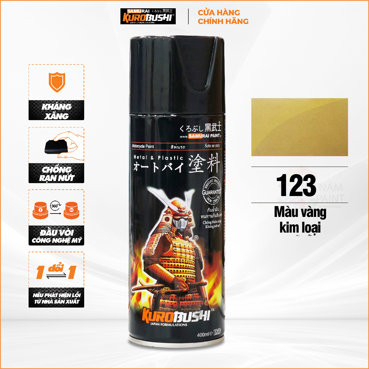Sơn xịt samurai kurobushi - màu vàng đồng 123 chuyên dùng cho xe máy