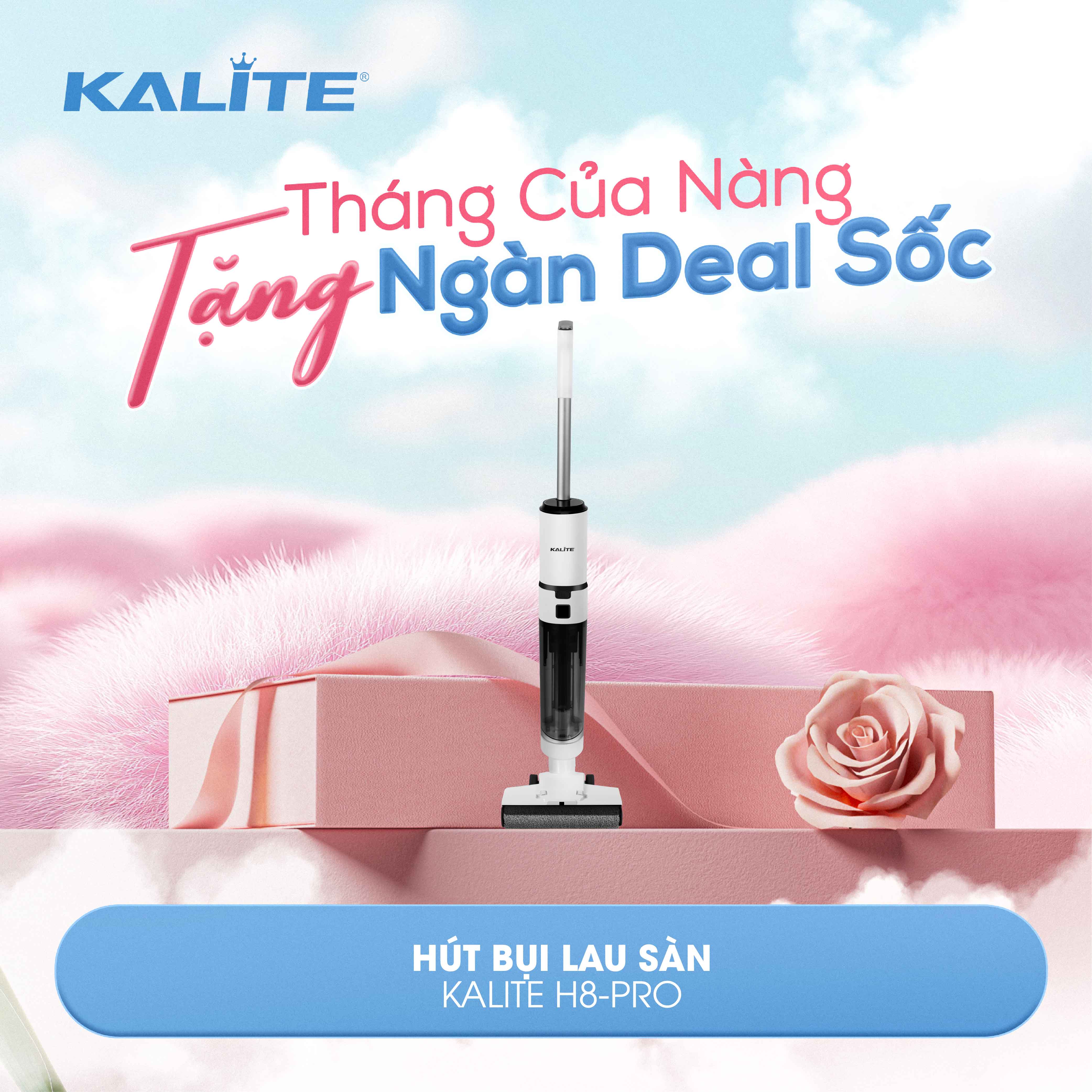 Máy hút bụi lau sàn Kalite H8 Pro, lực hút 11.000Pa, tự làm sạch, pin 30 phút, điều khiển giọng nói Việt, bảo hành 12 tháng