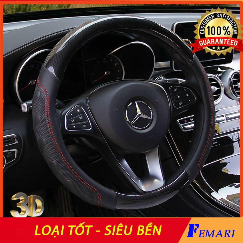 [ Khuyến Mãi 3 Ngày ] Bọc Vô Lăng Da Thật - Bọc Vô Lăng Vân Carbon Màu Đen - Bọc Vô Lăng da Cao Cấp - FEMARI