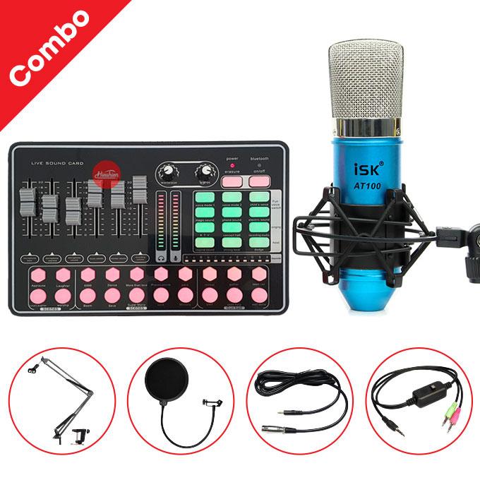 Combo micro isk at100 và soundcard mkai h9 – thu âm hát live stream, karaoke giá rẻ