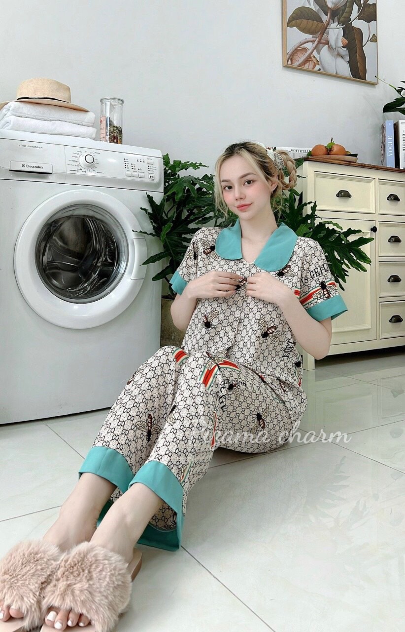 Bộ Pijama lụa kate loại 1 chất mềm mịn, mát + Ảnh thật ,Bộ kate Tay Ngắn