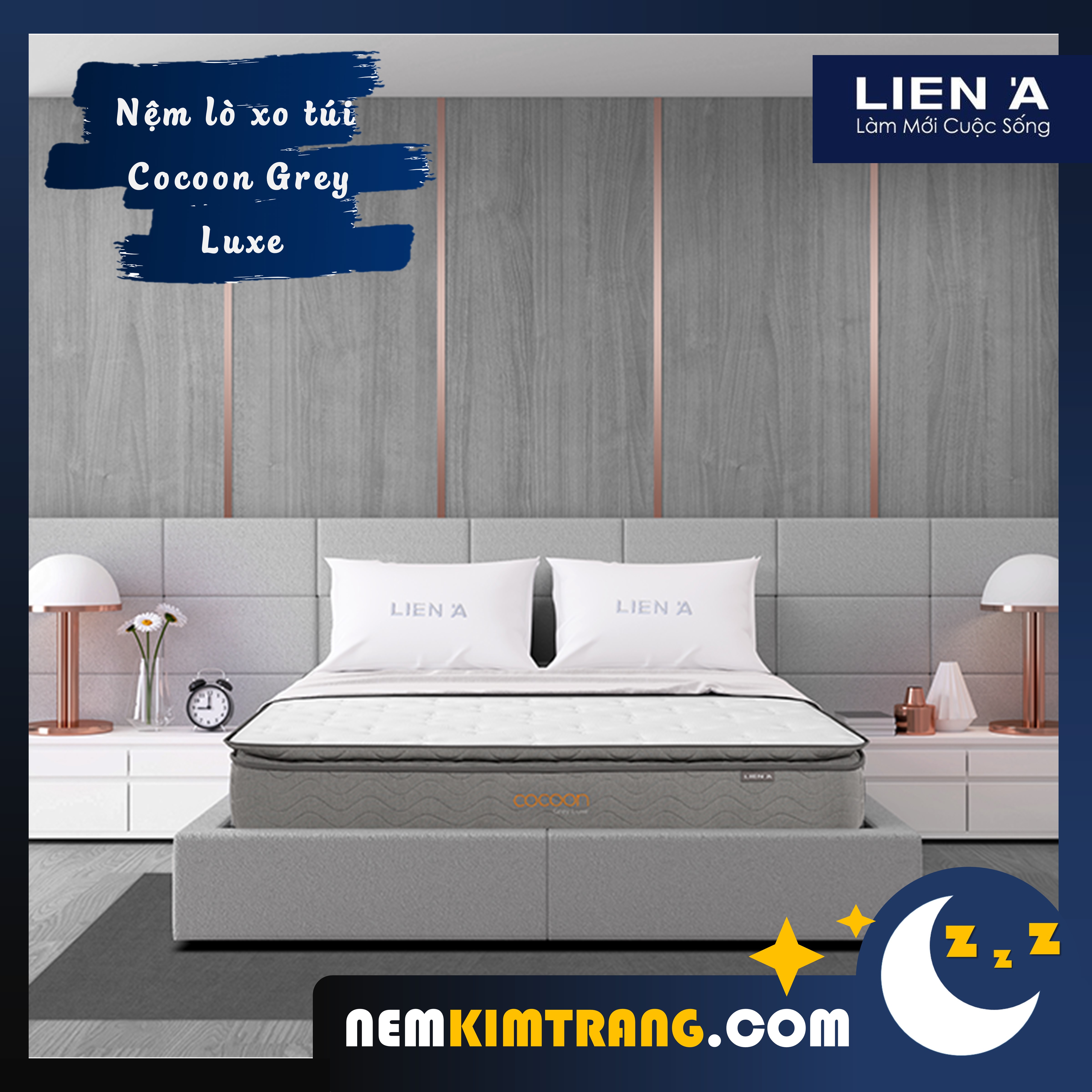 Nệm lò xo túi cocoon grey luxe - chính hãng, bảo hành 10 năm