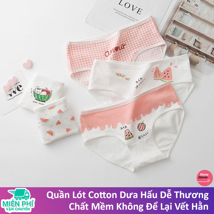 Combo 5 Quần Lót Nữ Cotton Dễ Thương In Hình Trái Cây (Riêng phân loại quần KẺ SỌC là combo 4 QUẦN 65k)
