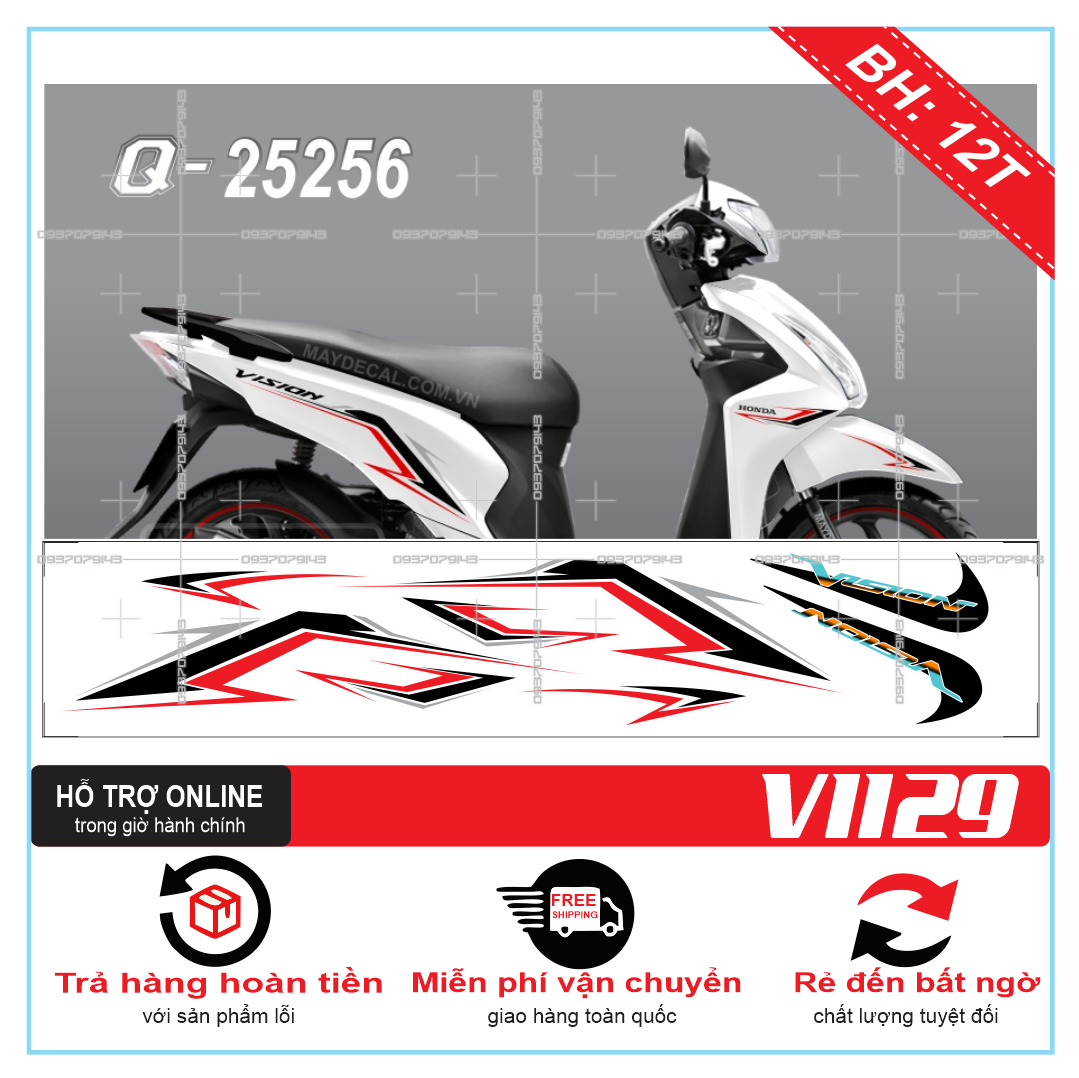Tem rời vision 2016 1129 chế dán xe trắng - thudecal