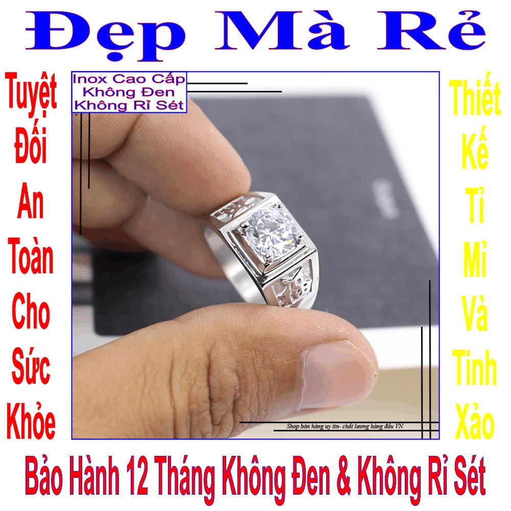 Nhẫn nam chữ Phước đính đá trắng - Cam kết 1 đổi 1 nếu hoen , gỉ sét