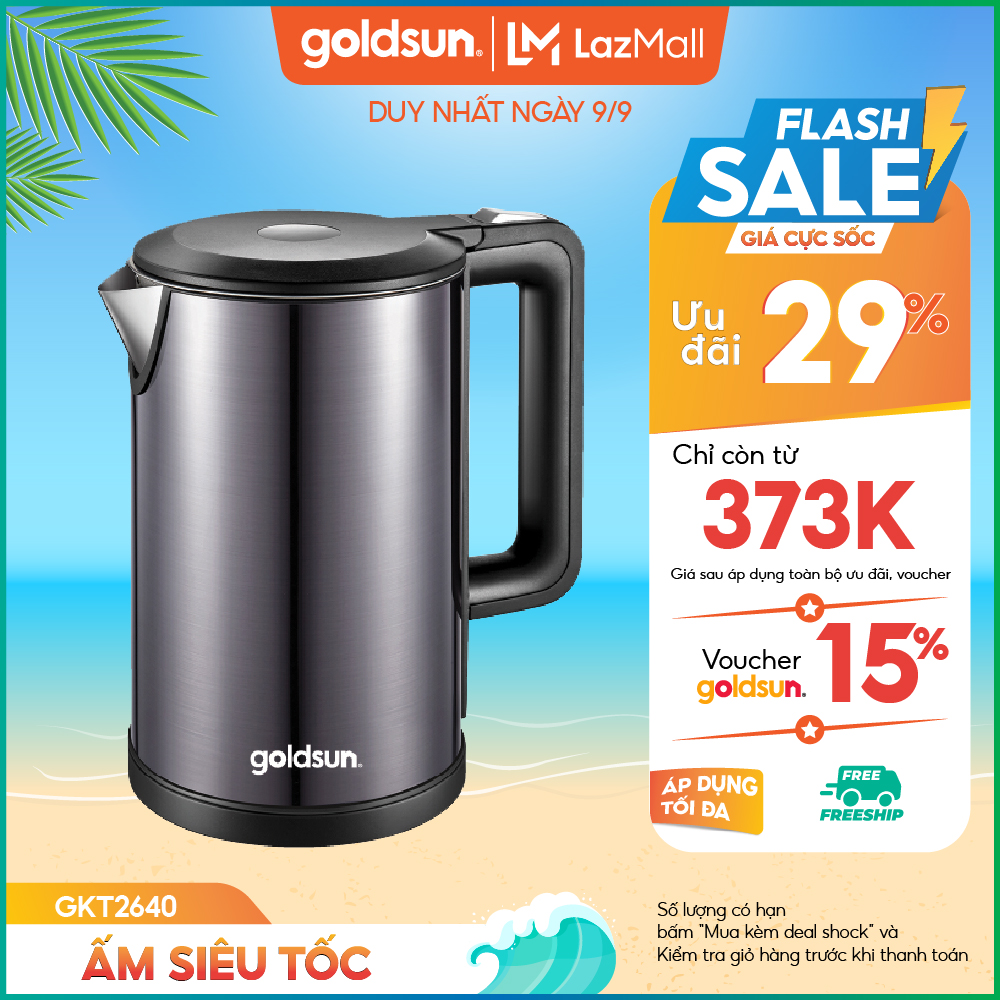 Ấm siêu tốc 2 lớp dung tích 1.7l goldsun gkt2640