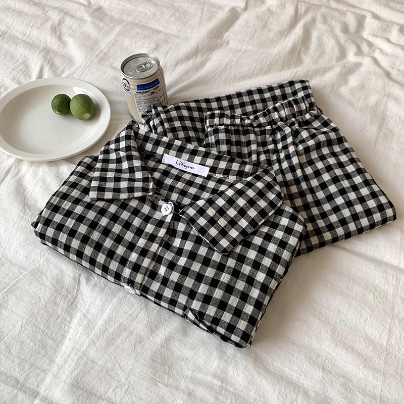BN3_9SCAT Bộ ngủ pijama kẻ caro ullzang Hàn quốc