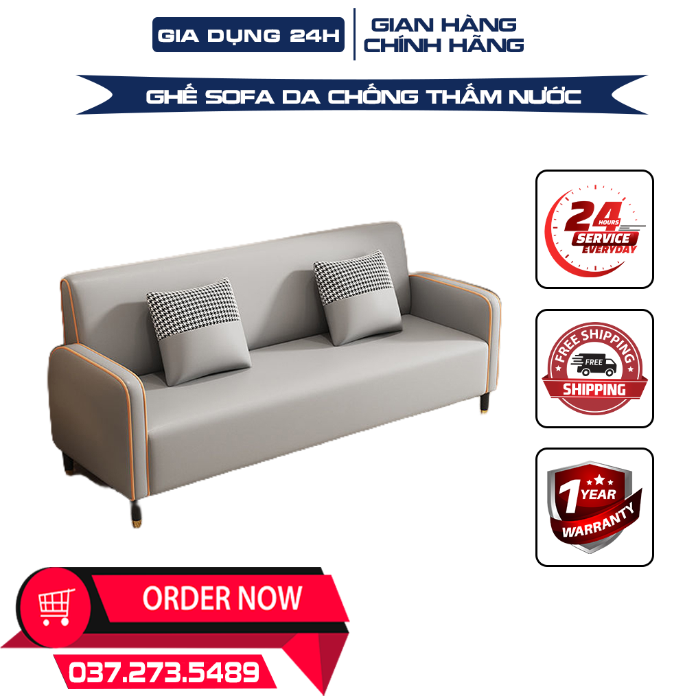 Ghế sofa băng dài bọc da phong cách hiện đại chống thấm nước, tựa lưng thiết kế cong giúp hỗ trợ cột sống - Ghế sofa băng dài phòng khách