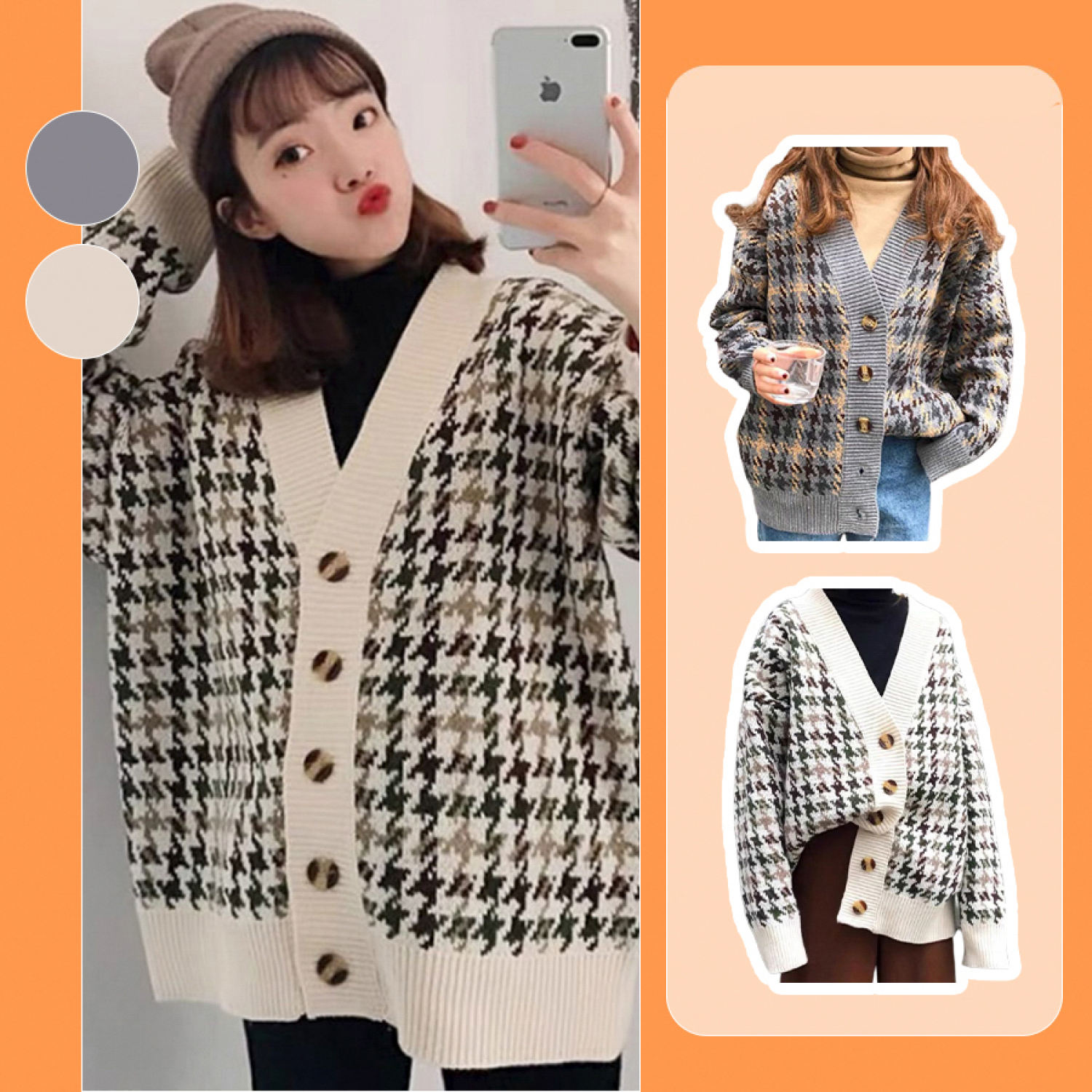 Áo khoác len Cadigan họa tiết houndstooth, áo len khoác ngoài Cardigan Shop Haul - AC-G04