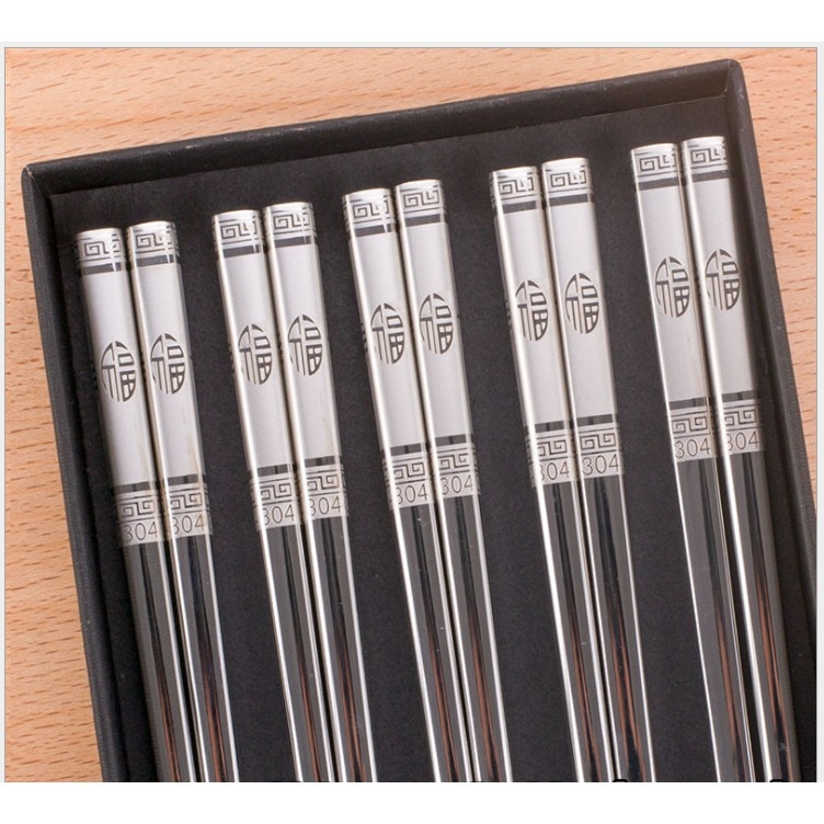 combo 5 đôi đũa inox chất lượng cao 34gr/đôi không từ tính có khắc laser chống trượt hàng nhập khẩu