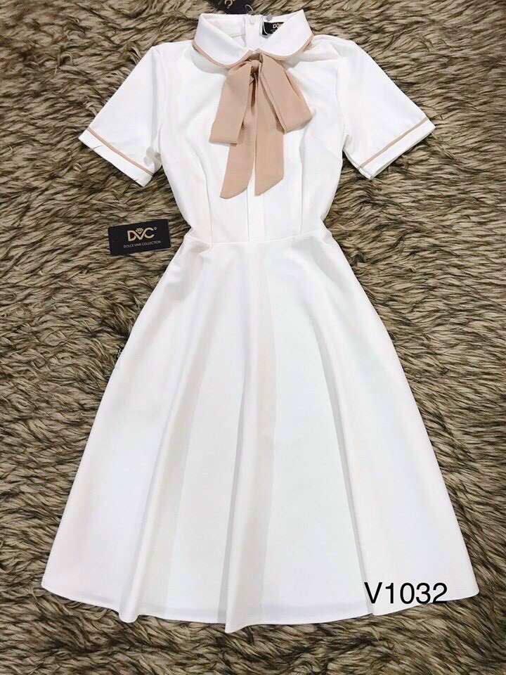 [HCM]Đầm tiểu thư nơ cổ dễ thương thời trang nữ cao cấp