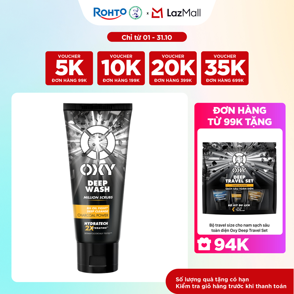 Sữa rửa mặt cho nam Oxy sạch sâu giảm nhờn dạng kem có hạt massage Oxy Deep Wash 100g