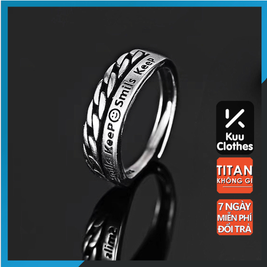 Nhẫn nam titan thời trang Smile Kuu Clothes hình mặt cười titan không gỉ - Nhẫn Smile