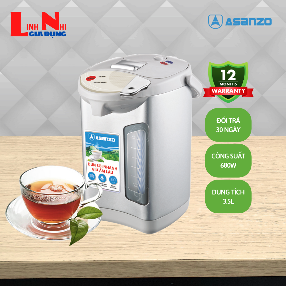 Asanzo 3.5 Liter Smart Thermos, 680W Capacity with Water Level Scale - Linh Nhi Appliances