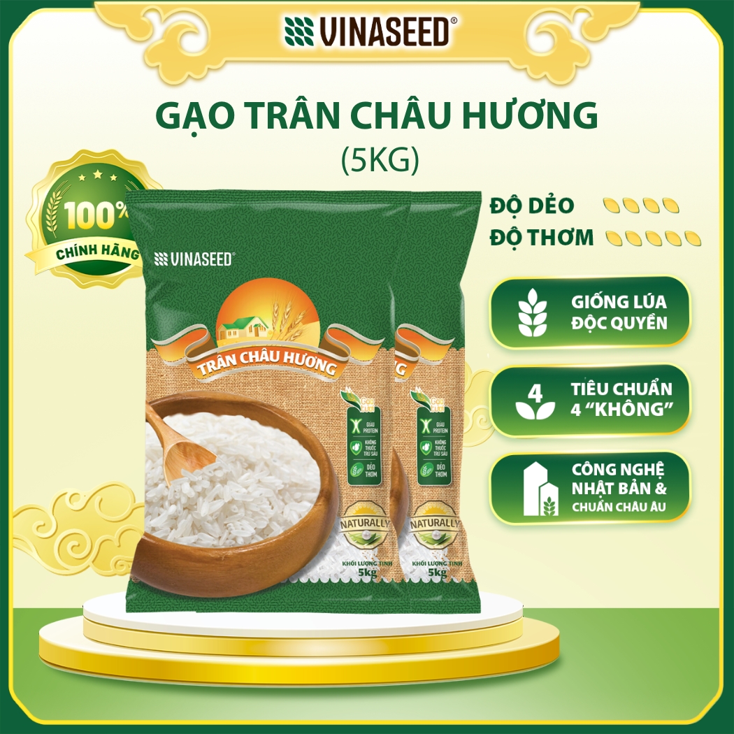 Combo 2 Gạo Trân Châu Hương Vinaseed túi 5kg - Hạt trắng trong
