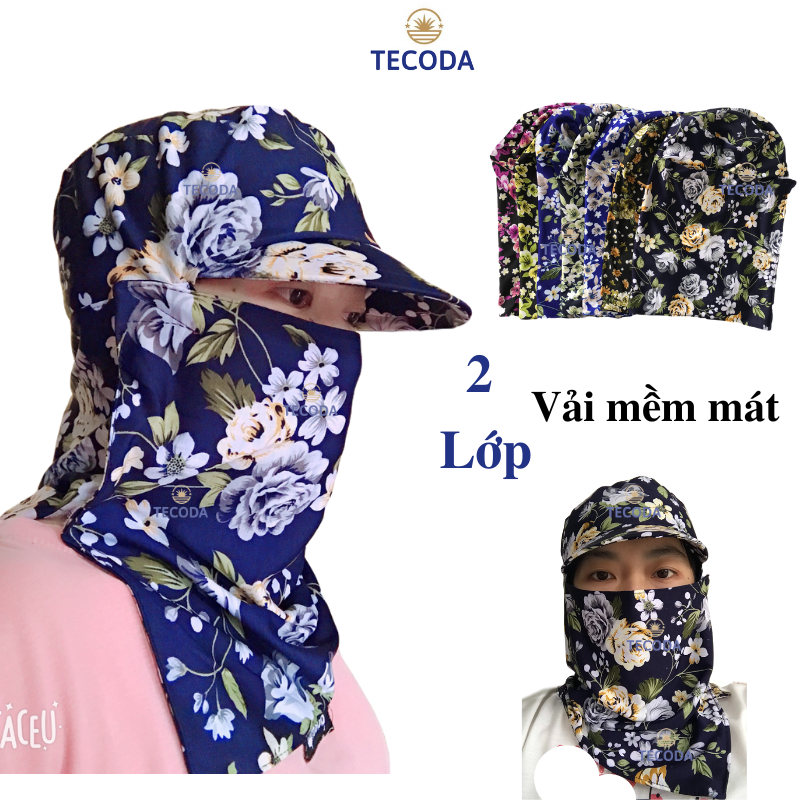 Nón Vải Chống Nắng 2 Lớp Thun Mềm Mát Lạnh , Mũ Trùm Đầu Chống Nắng Có Khăn Che Mặt Hoa To Vành Nhỏ