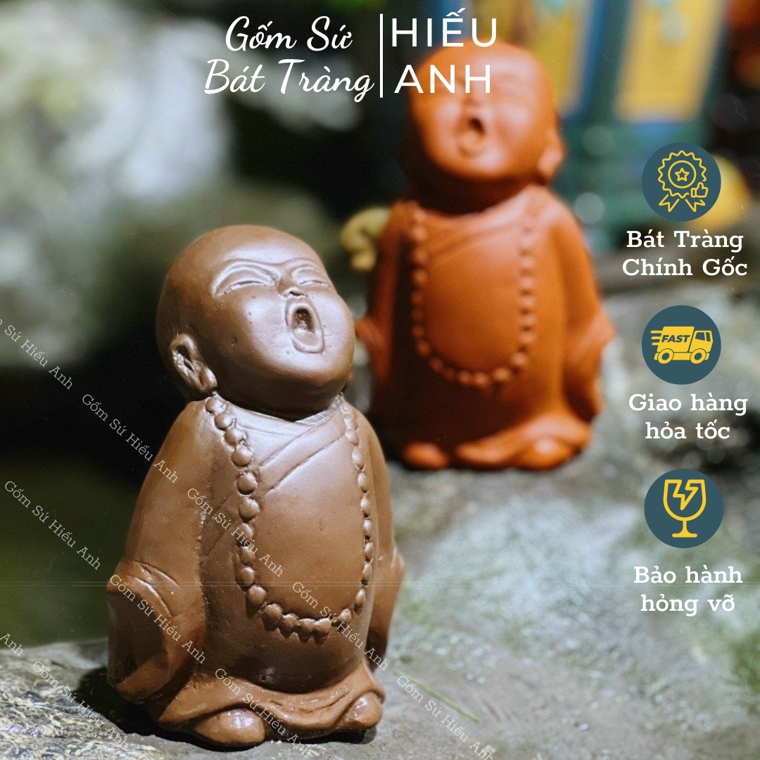 Bộ tượng 4 chú tiểu tứ không chất liệu sứ bát tràng, tượng an nhiên, tượng bé ngáp hồn nhiên