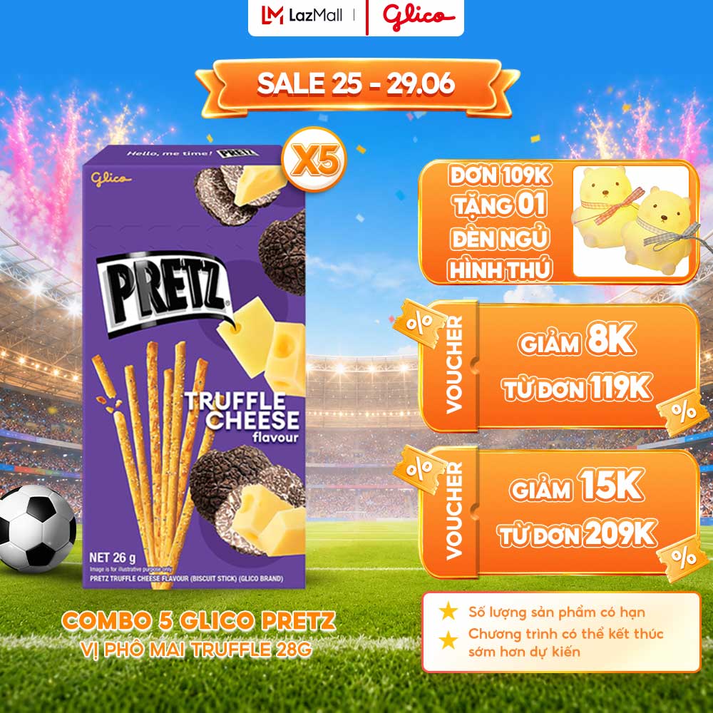 Combo 5 Hộp Bánh Que Snack Nướng Giòn PRETZ ROCKSTAR Vị Phô Mai Nấm - 26G/Hộp