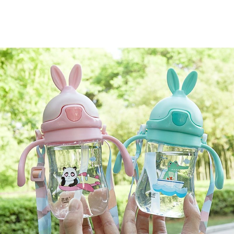 Bình nước tai thỏ có dây đeo tiện lợi 280ml cho bé