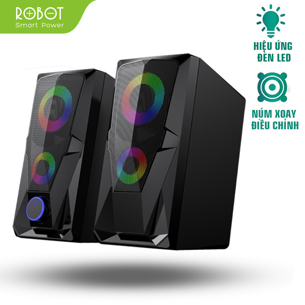 Loa máy tính Robot RS200 loa vi tính gaming công suất 6W hiệu ứng led âm thanh mạnh mẽ chất âm chi tiết điều khiển núm xoay kết nối máy tính laptop điện thoại máy mp3 màu đen l