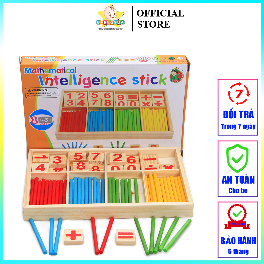 Bộ que tính học toán bằng gỗ loại đẹp có hộp đựng - Bộ que tính học toán kèm thẻ số bằng gỗ - Đồ chơi gỗ
