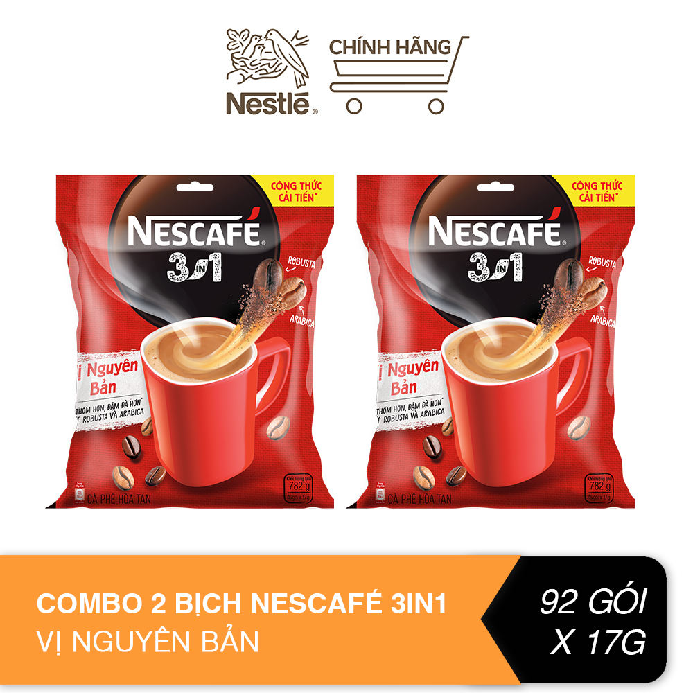 Combo 2 bịch cà phê hoà tan NESCAFÉ 3IN1 VỊ NGUYÊN BẢN công thức cải tiến