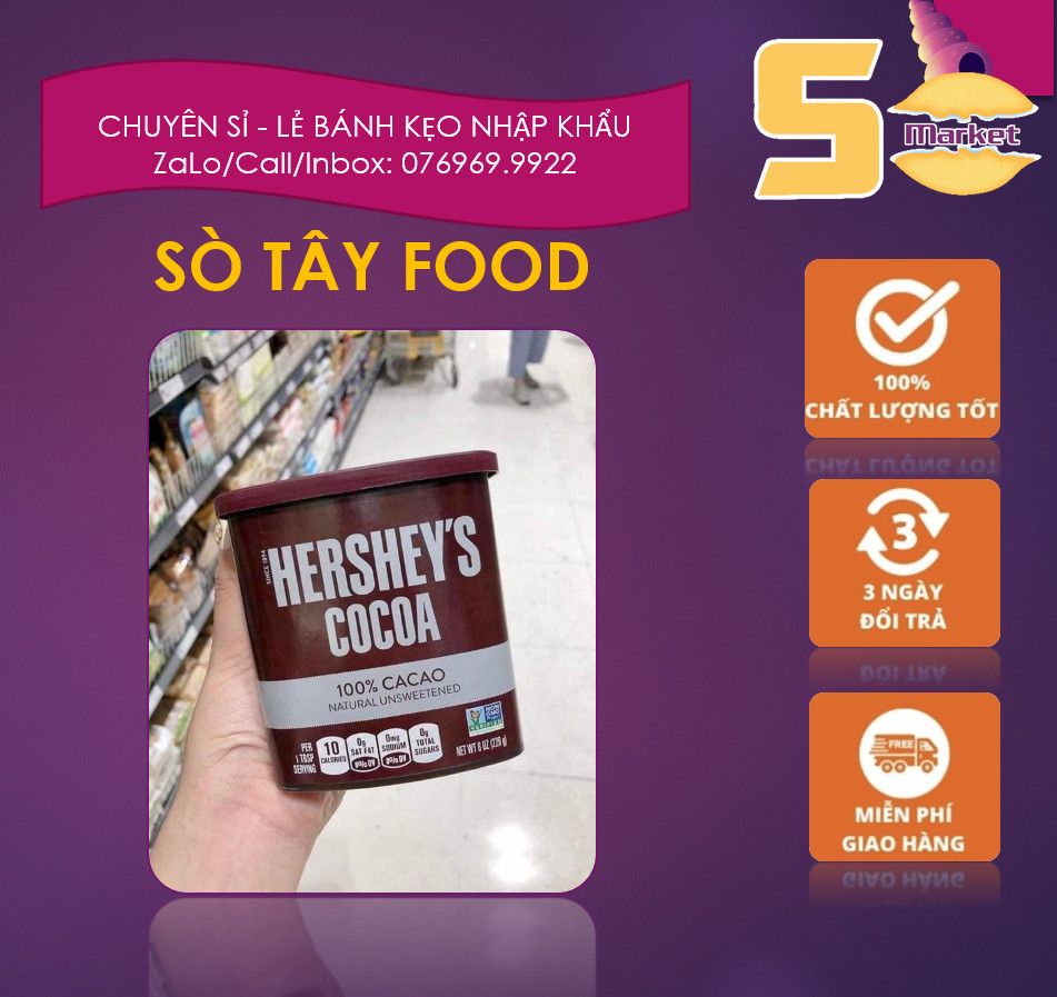 Bột Cacao Đắng Nguyên Chất Hershey's Hộp 226g