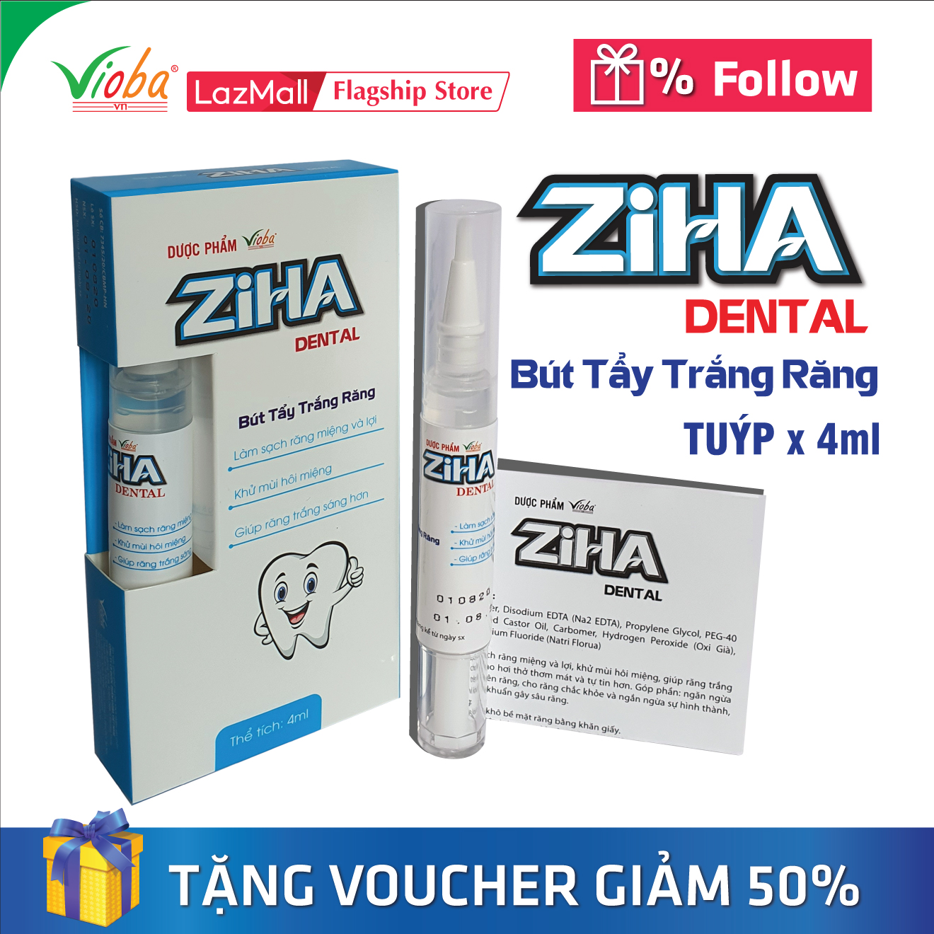 Bút Tẩy trắng răng  ZIHA DENTAL - FRESHIP MAX cấp tốc, giúp làm sạch mảng bám trên răng, giúp răng trắng sáng hơn, cho hơi thở thơm mát. Góp phần ngăn ngừa mảng bám ố vàng, ngừa sâu răng, cho răng chắc khỏe. Ziha dental của Vioba