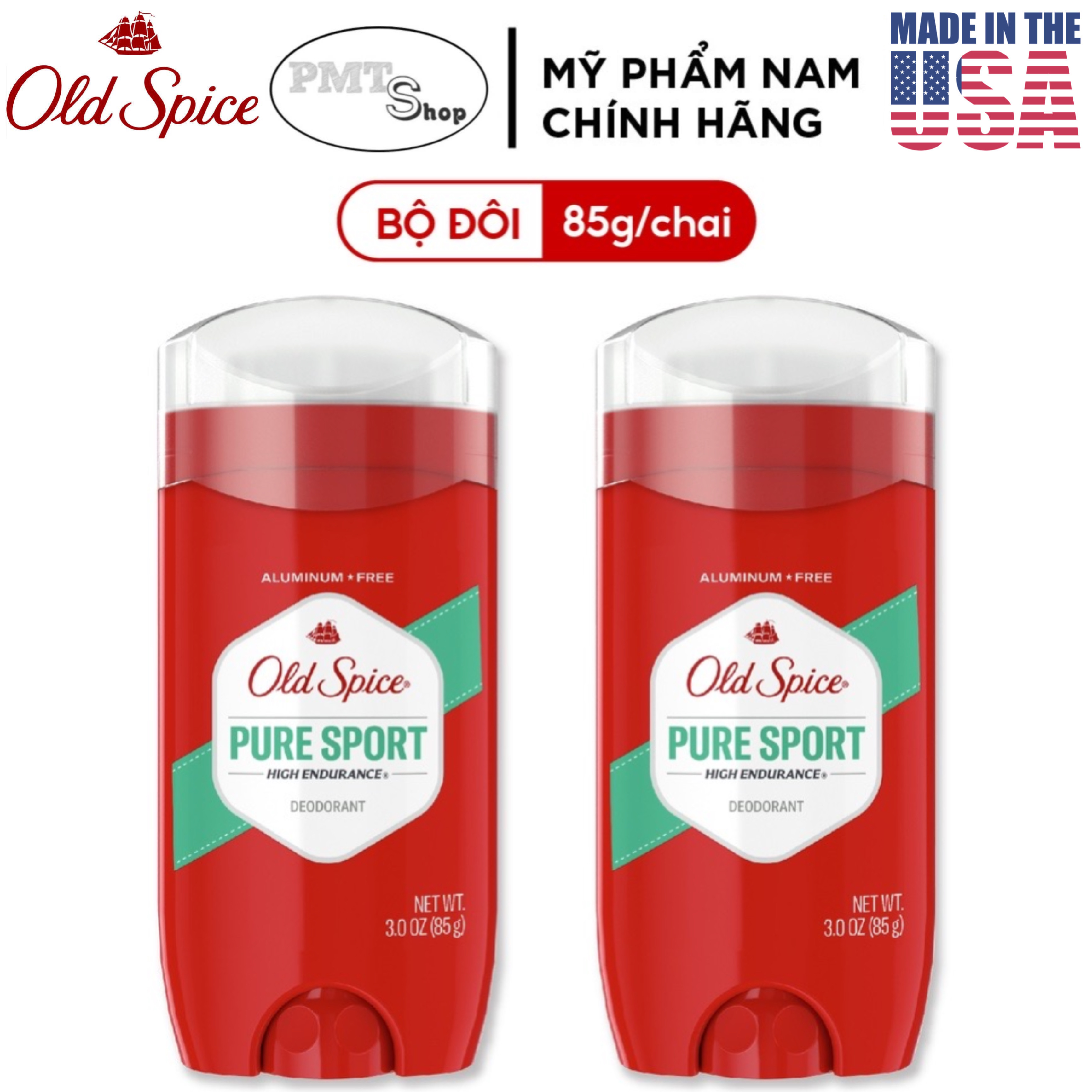 (NK Mỹ) Combo 2 Lăn khử mùi Old Spice Pure Sport 85g sáp xanh Made in USA