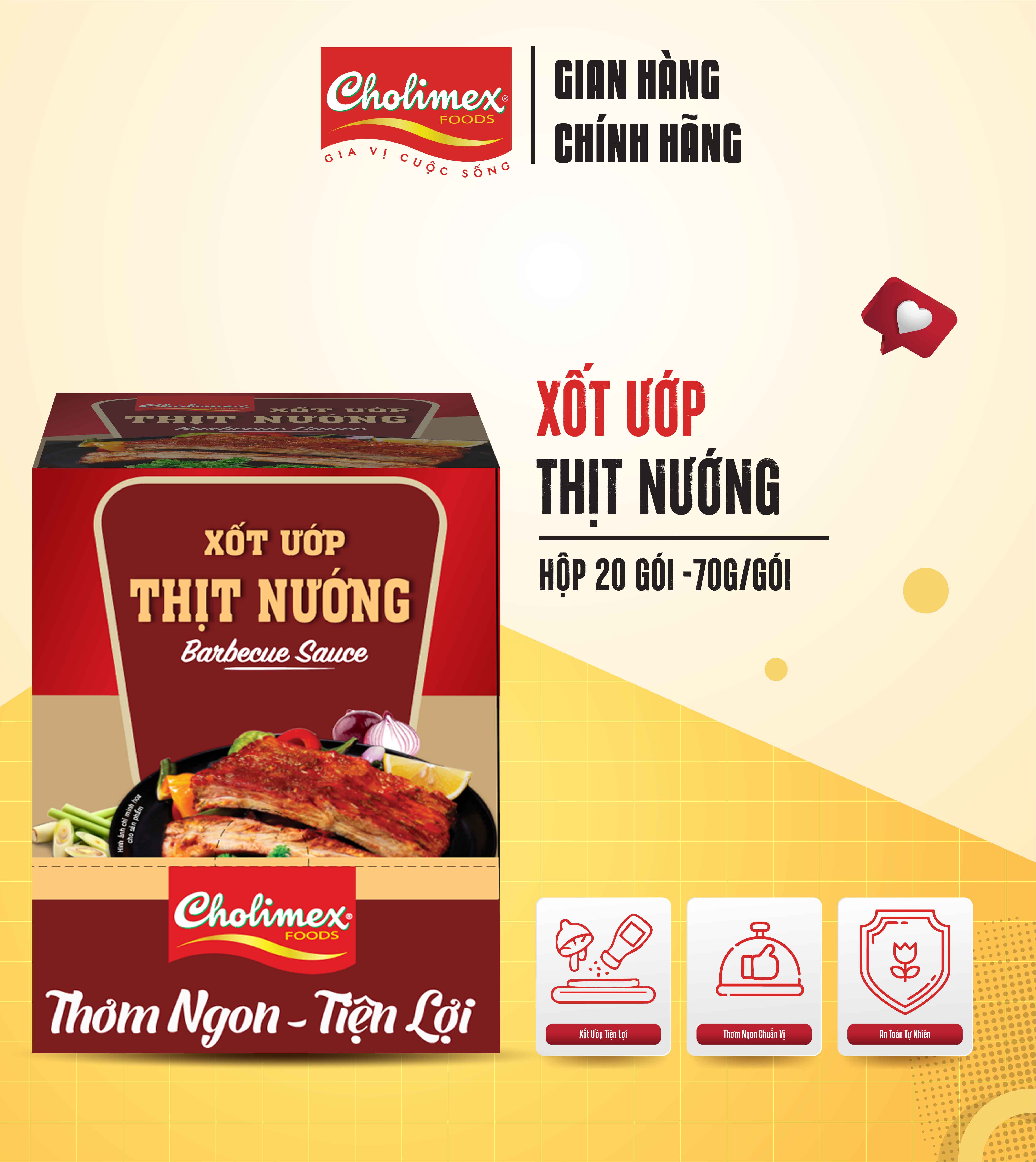 Hộp Xốt Ướp Thịt Nướng Cholimex 70g 20 Gói Hộp – Gia Vị Tẩm Ướp Thịt Ngon Đậm Đà Tiện Lợi Nấu Ăn