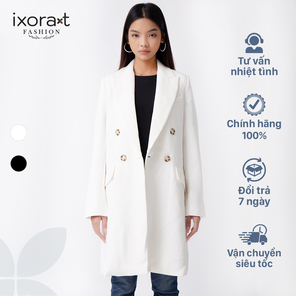 Áo khoác dạ mango IXORAT FASHION- Áo khoác dáng dài, cổ ve lật, có túi hai bên, vạt đắp chéo, cài nút trước
