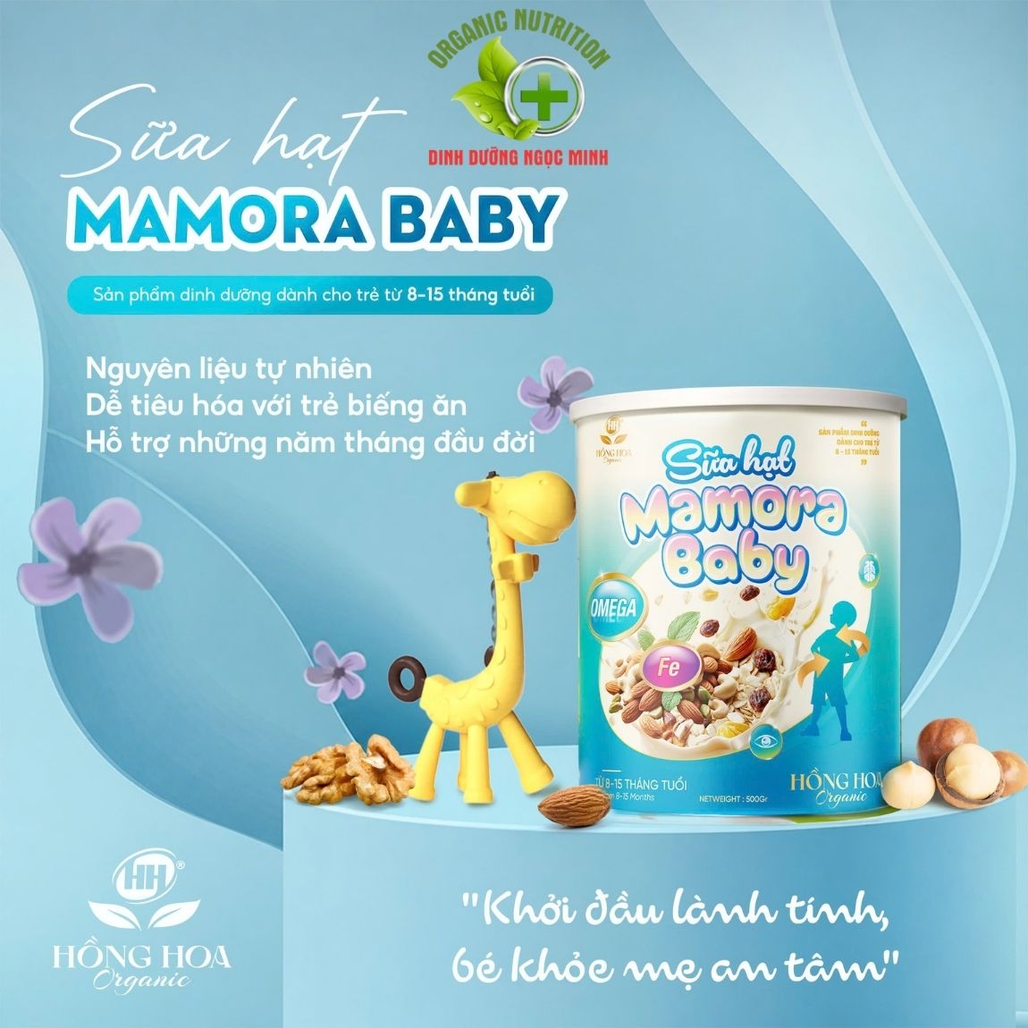 Sữa Hạt Danh Cho Trẻ Em Mamora Hồng Hoa Organic Dành Cho Bé Từ 8 Tháng Tuổi Hộp 500 G