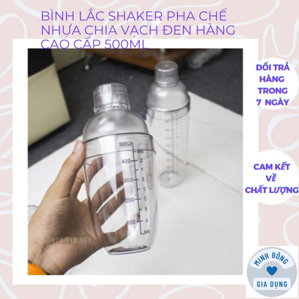 Bình Lắc Shaker Pha Chế Nhựa Chia Vạch Đen Hàng Cao Cấp 500Ml