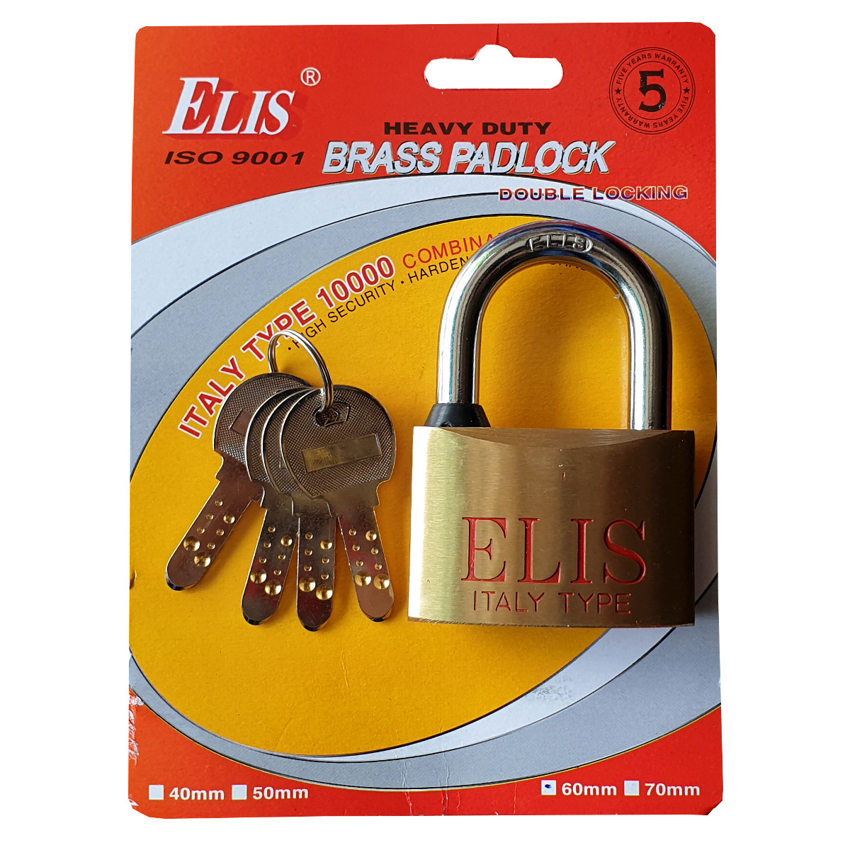 Ổ khóa cửa cao cấp ELIS 50 / 60 / 70 MM có 4 chìa điện tử và đường kính gọng khóa 0.9 / 1 / 1.2  cm làm bằng thép không gỉ