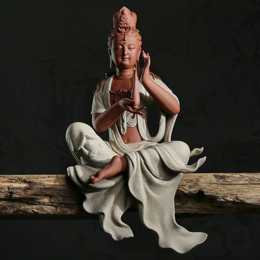 [HCM]TÔN TƯỢNG QUAN ÂM THUỶ NGUYỆT GỐM TỬ SA CAO 33 CM CAO CẤP