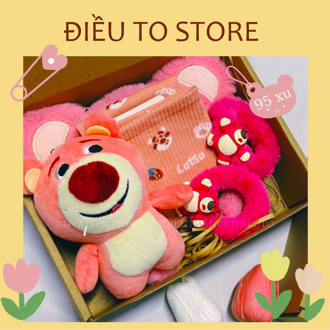 Set Hộp Quà Màu Hồng Gấu LOTSO Tặng Sinh Nhật Nhiều Chi Tiết Cute