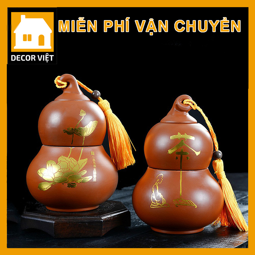 Bình đựng trà hồ lô hũ đựng trà gốm sứ phụ kiện bàn trà trà đạo Decor Việt