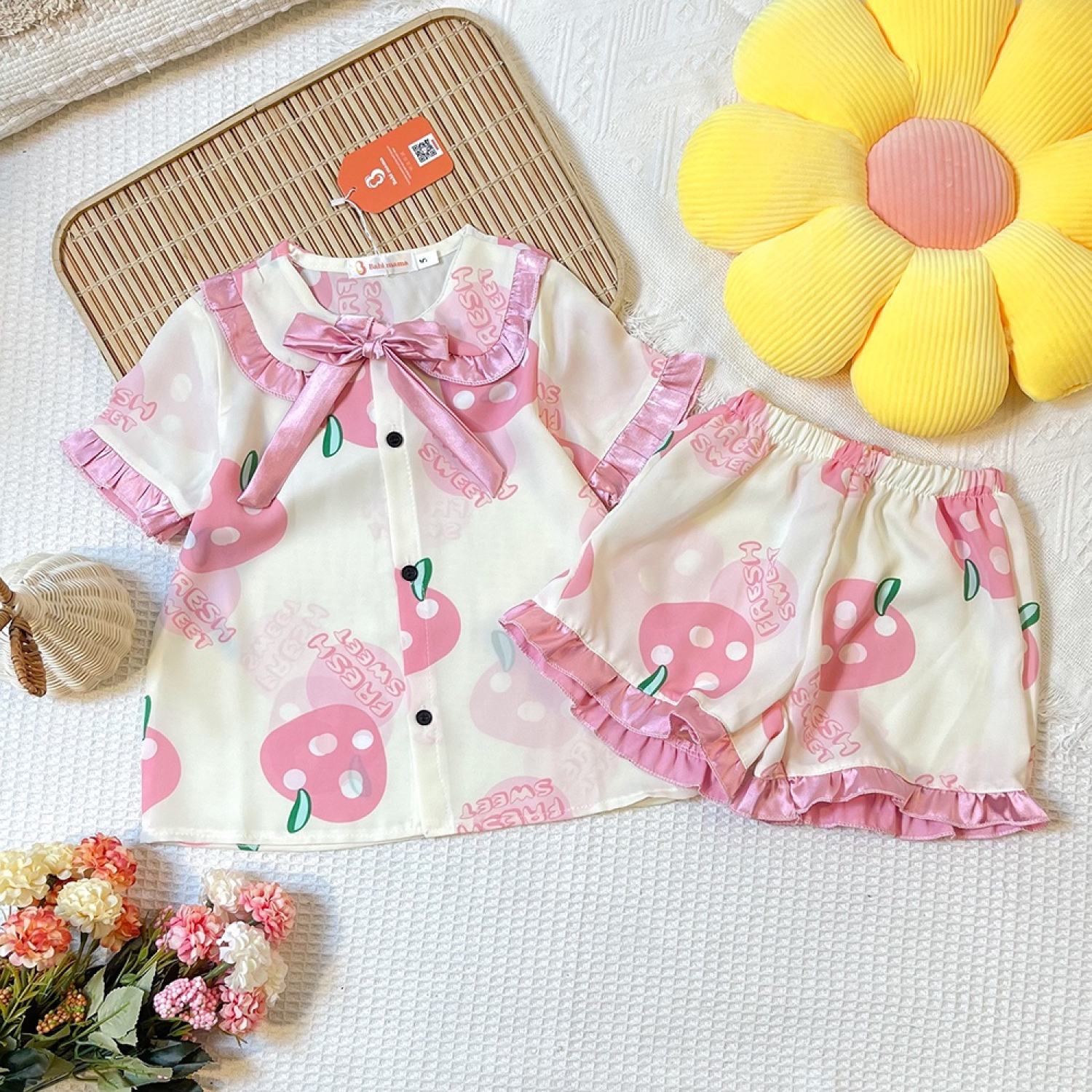 Bộ đồ ngủ pijama bé gái set quần áo trẻ em mặc nhà lụa mango nhiều màu cộc đùi 1335kg bpn32