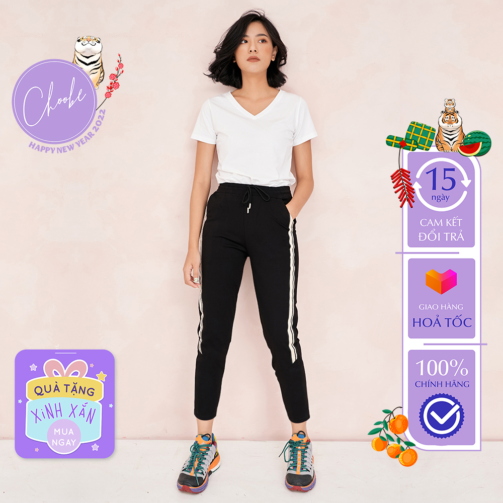 Quần jogger nữ Choobe dáng dài thun cạp chun cá tính thể thao tập gym sọc to Q17