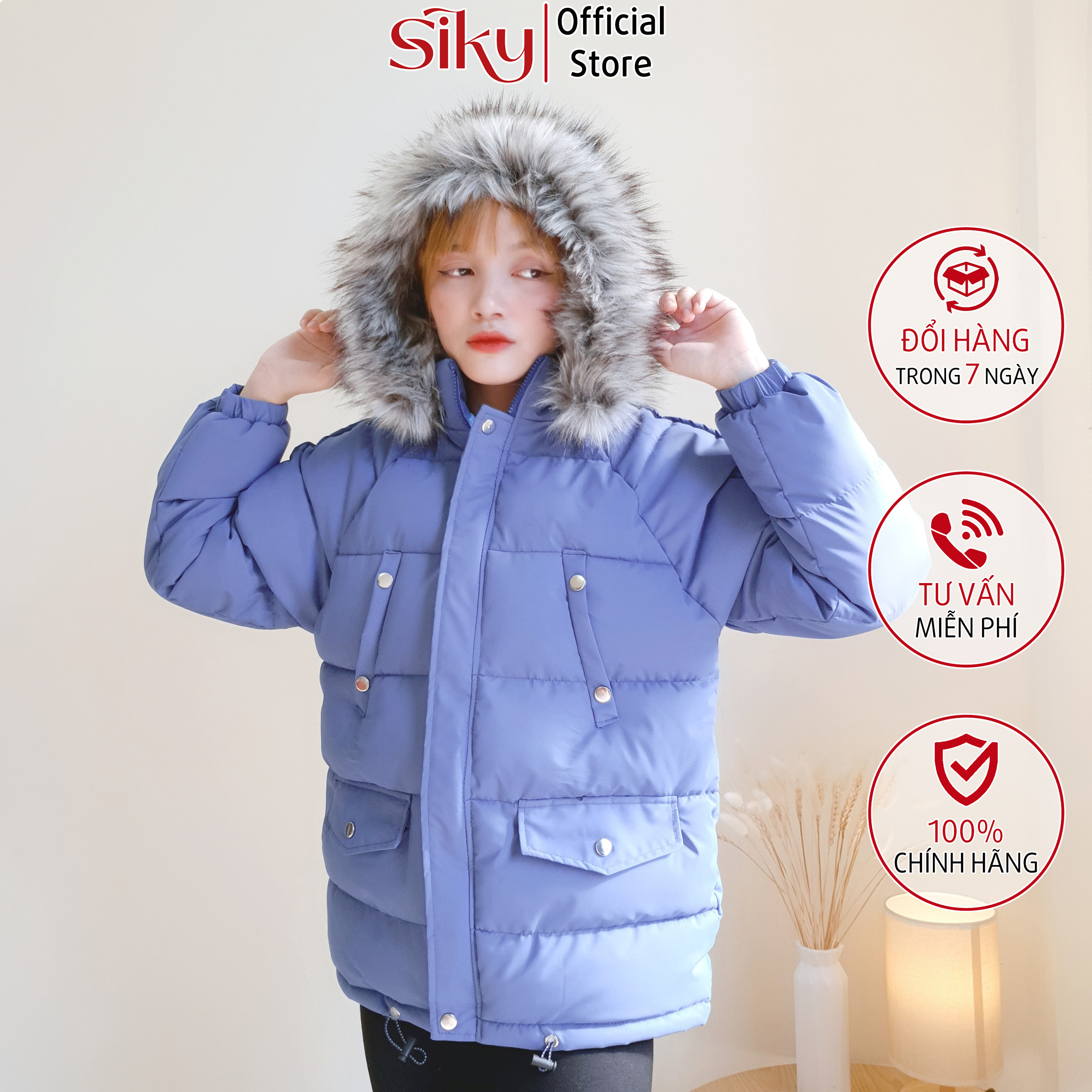 Áo phao nữ mũ lông siêu ấm - siky hx11