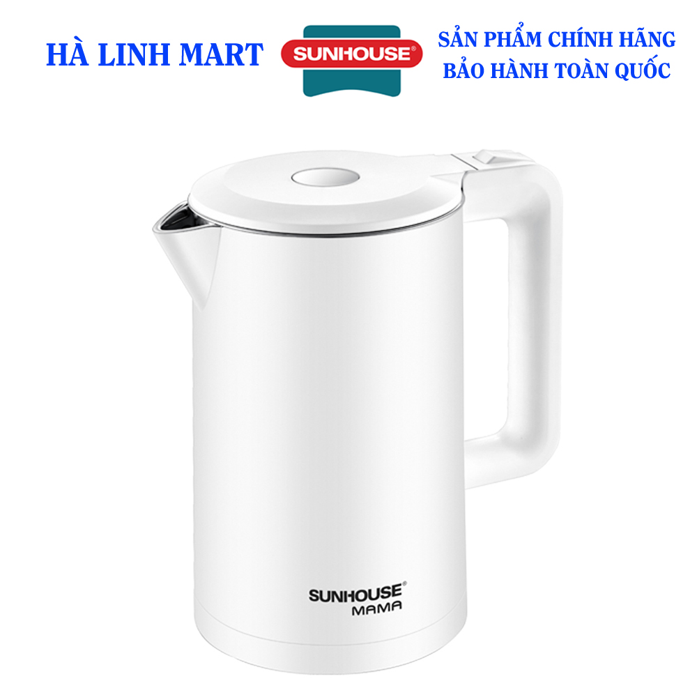 Ấm siêu tốc Sunhouse Mama SHD1386W - Ấm đun nước siêu tốc 2 lớp inox 304 - Bình siêu tốc - Bình đun nước cao cấp -  Dung tích 1.7L, công suất 1800W, bảo hành 24 tháng