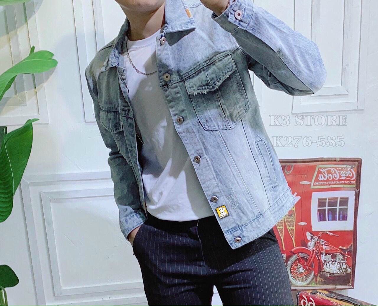 ÁO KHOÁC JEAN NAM MÀU XANH NHẠT CỰC ĐẸP, CHẤT DENIM DẦY DẶN ĐƯỜNG MAY TỈ MỈ, FORM CHUẨN HÀNG SHOP BG JN03